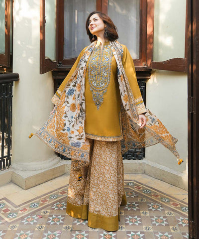 SP 513-3Pc Embroidered Lawn Shirt with Printed Poly Lawn Dupatta