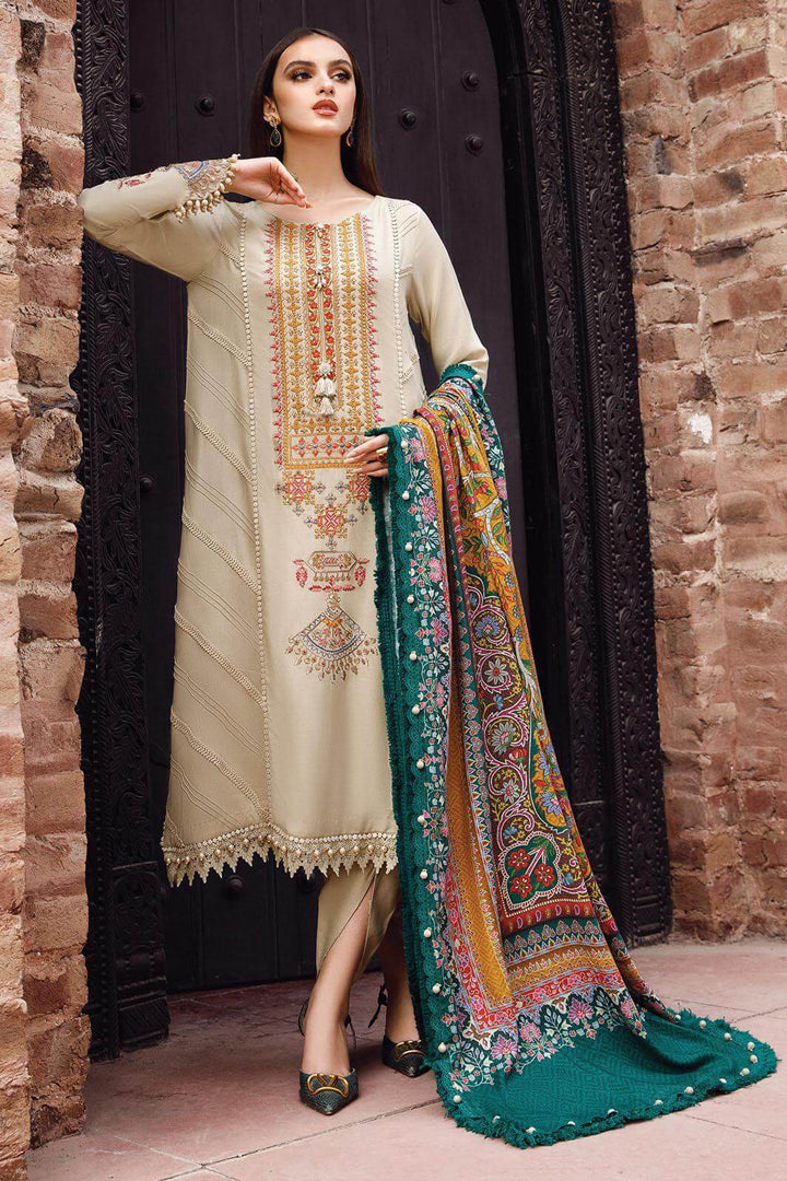RM 670-3 Piece Unstitched Heavy Embroidered  Dhanak Wool Suit Printed Woolen Shawl