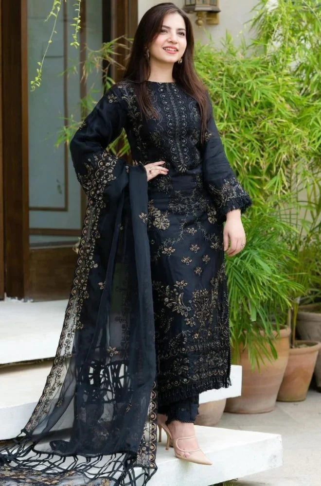 NS 32-3 Piece fully Embroidered Dhanak Dress with Organza Dupatta