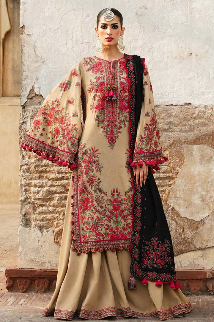 HR 690-3 Piece Unstitched Heavy Embroidered Dhanak Wool Suit  Four Sided Embroidered Dhanak Shawl