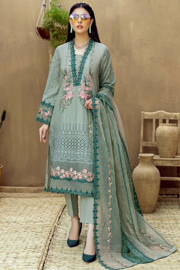 LM 16-3 Piece  Heavy Embroidered Chickan Kari Lawn Suit ( Full Embroidered Organza Dupatta )