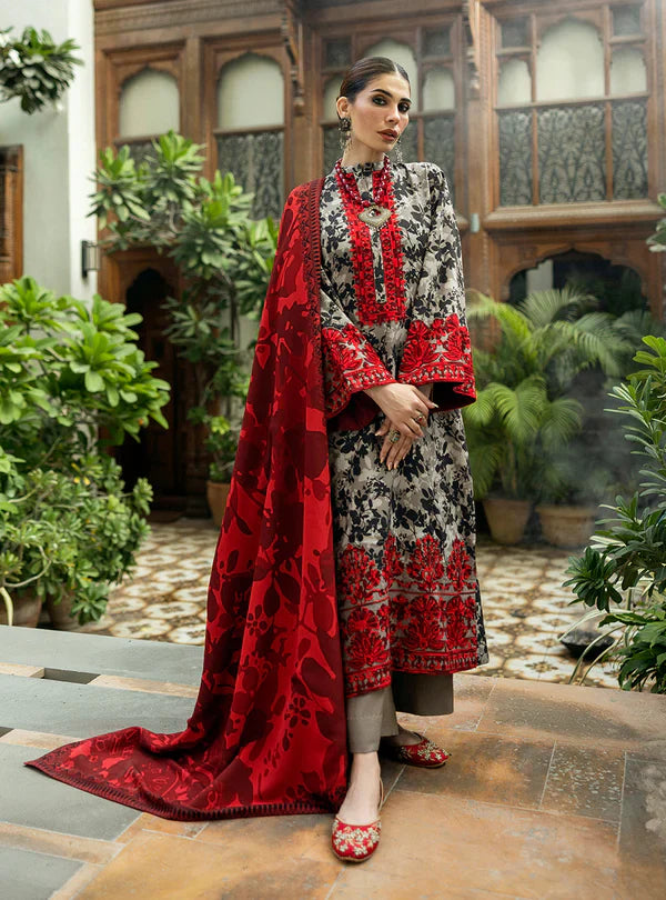 MB 437-3 Piece Unstitched Digital Printed Heavy Embroidered Lawn Suit ( Fine Printed Lawn Dupatta )