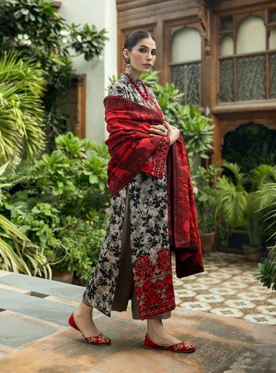 MB 437-3 Piece Unstitched Digital Printed Heavy Embroidered Lawn Suit ( Fine Printed Lawn Dupatta )