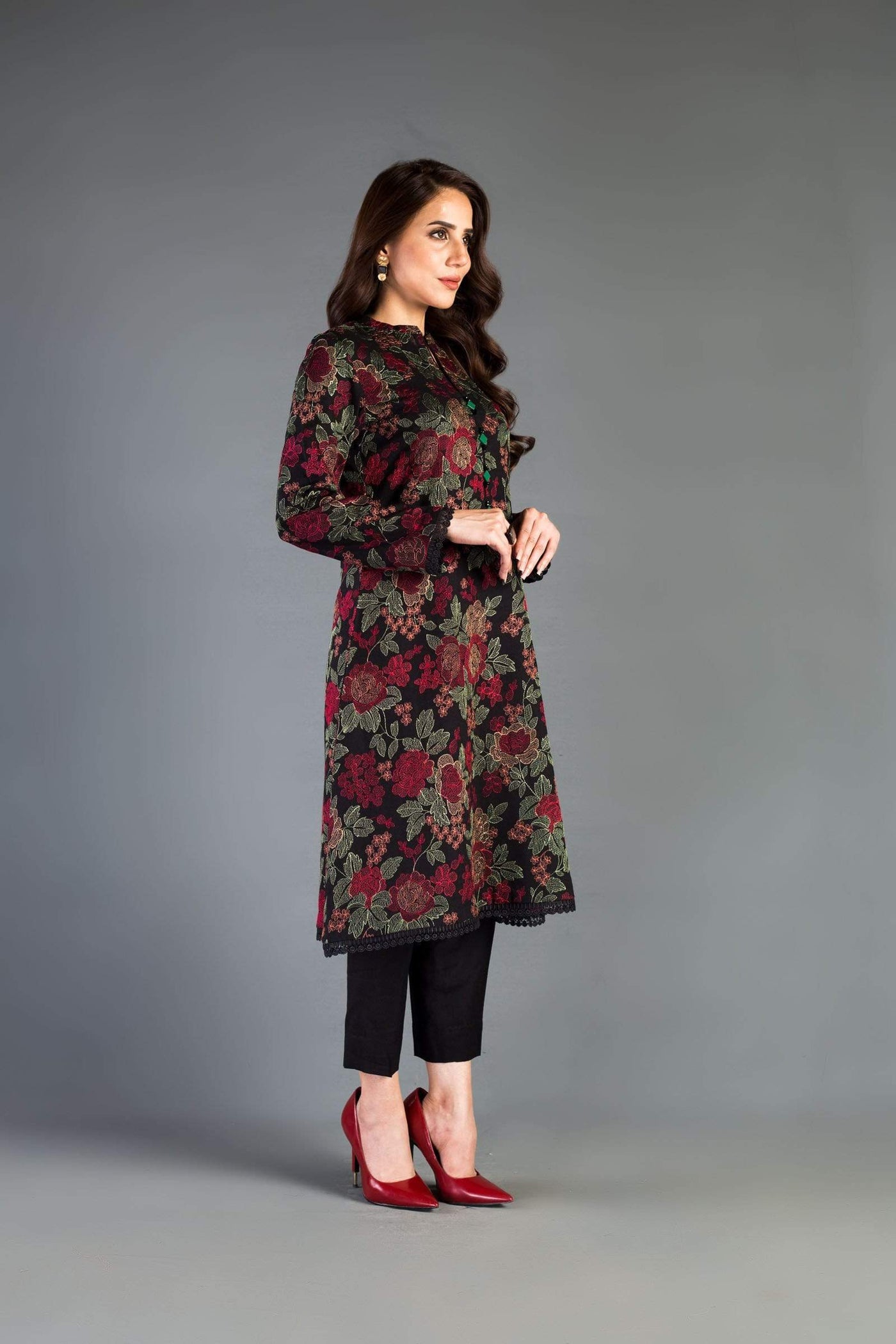 BR 345-Embroidered 3pc Lawn  dress with embroidered chiffon dupatta