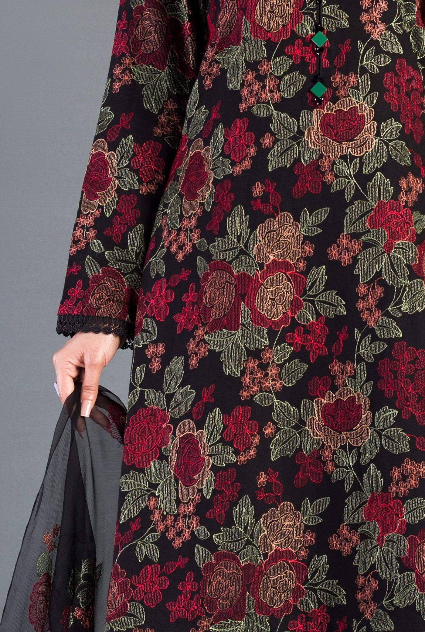 BR 345-Embroidered 3pc Lawn  dress with embroidered chiffon dupatta