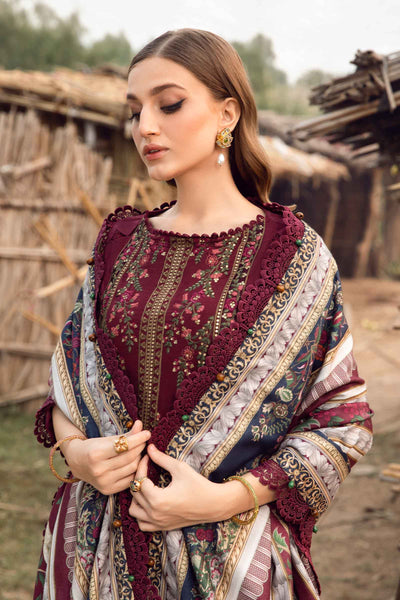 MB 515 - 3 Pcs Unstitched Heavy Embroidered Dhanak Suit with Premium Quality Wool Shawl