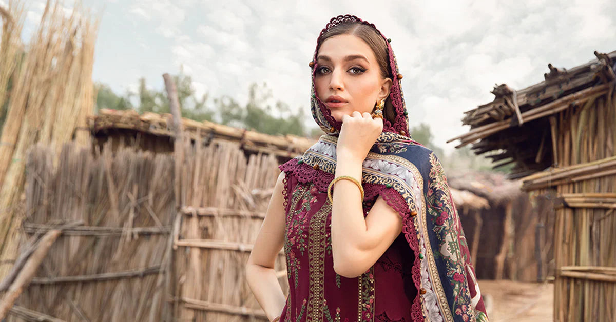 MB 515 - 3 Pcs Unstitched Heavy Embroidered Dhanak Suit with Premium Quality Wool Shawl