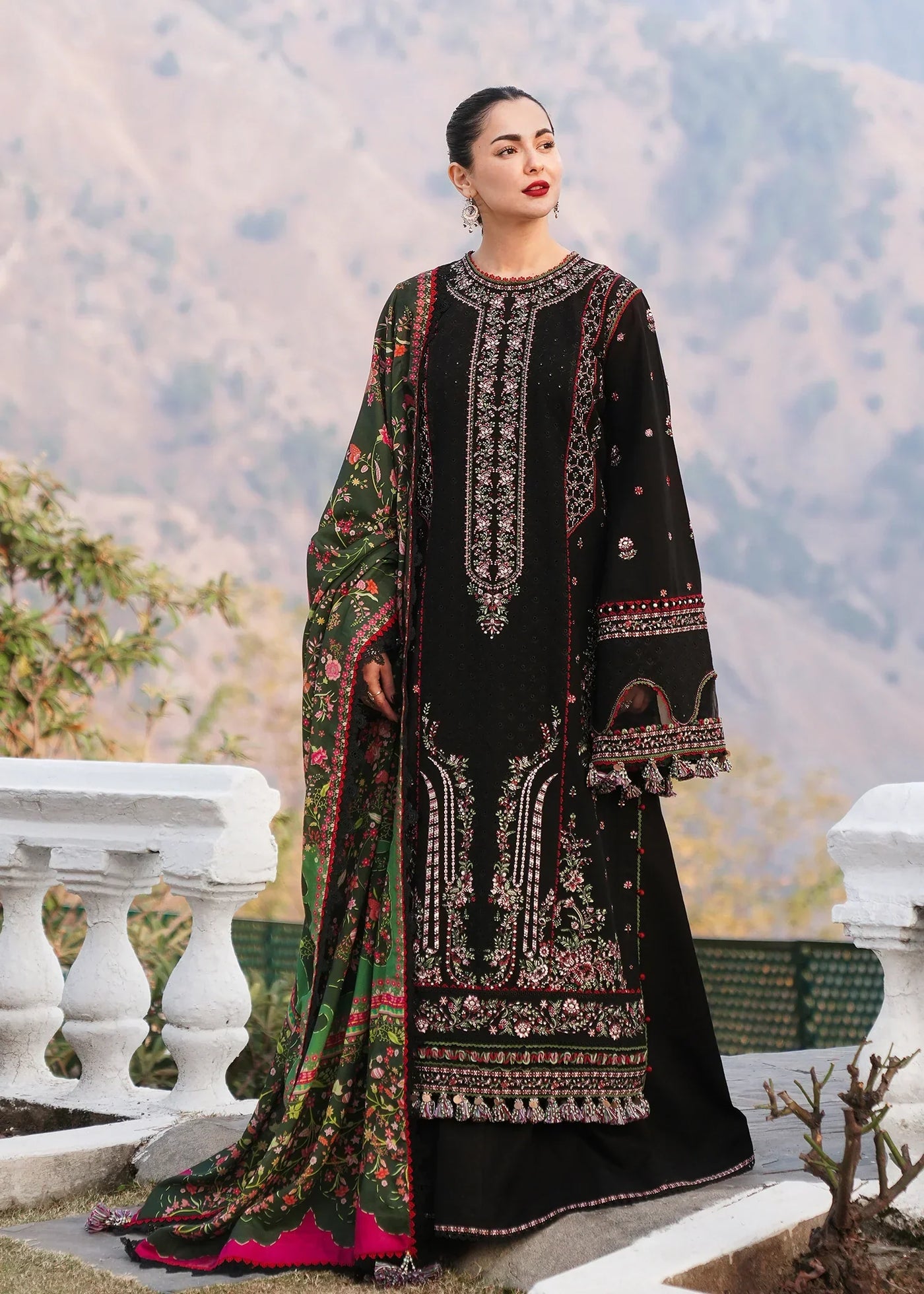 MB 520 - 3 Pcs Unstitched Heavy Embroidered Dhanak Suit with Premium Quality Wool Shawl