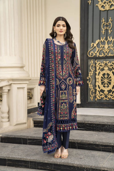 MB 965B- 3 Piece Dhanak Embroidery Suit With Four Sides Embroidery Dhanak Shawl
