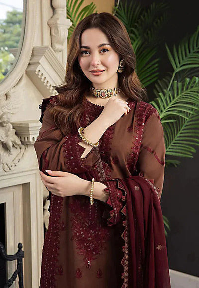 AJ 2556-3 Piece Embroidered Lawn Shirt with Embroidered Chiffon Dupatta