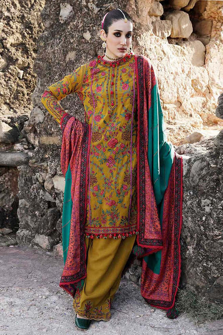 HR 675-3 Piece Unstitched Heavy Embroidered Dhanak Wool Suit  Printed Woolen Shawl it
