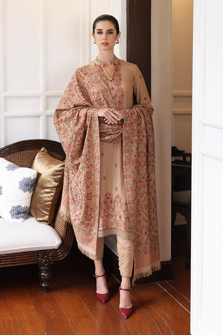 BR 685-3 Piece Unstitched Heavy Embroidered Dhanak Wool Suit  Heavy Embroidered Dhanak Shawl