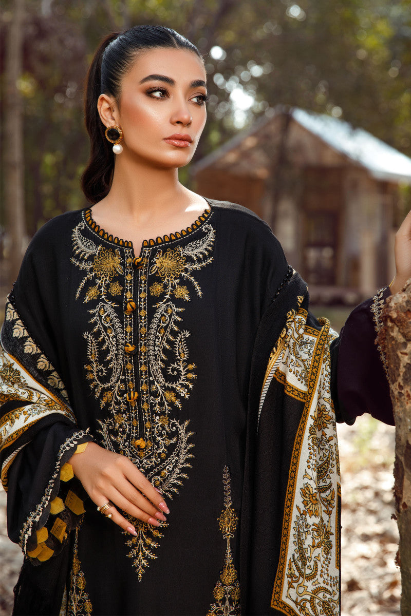 MB 700-3 Piece Embroidered Dhanak Shirt with Printed Wool Shawl