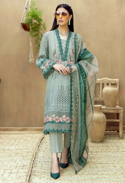 LM 16-3 Piece  Heavy Embroidered Chickan Kari Lawn Suit ( Full Embroidered Organza Dupatta )