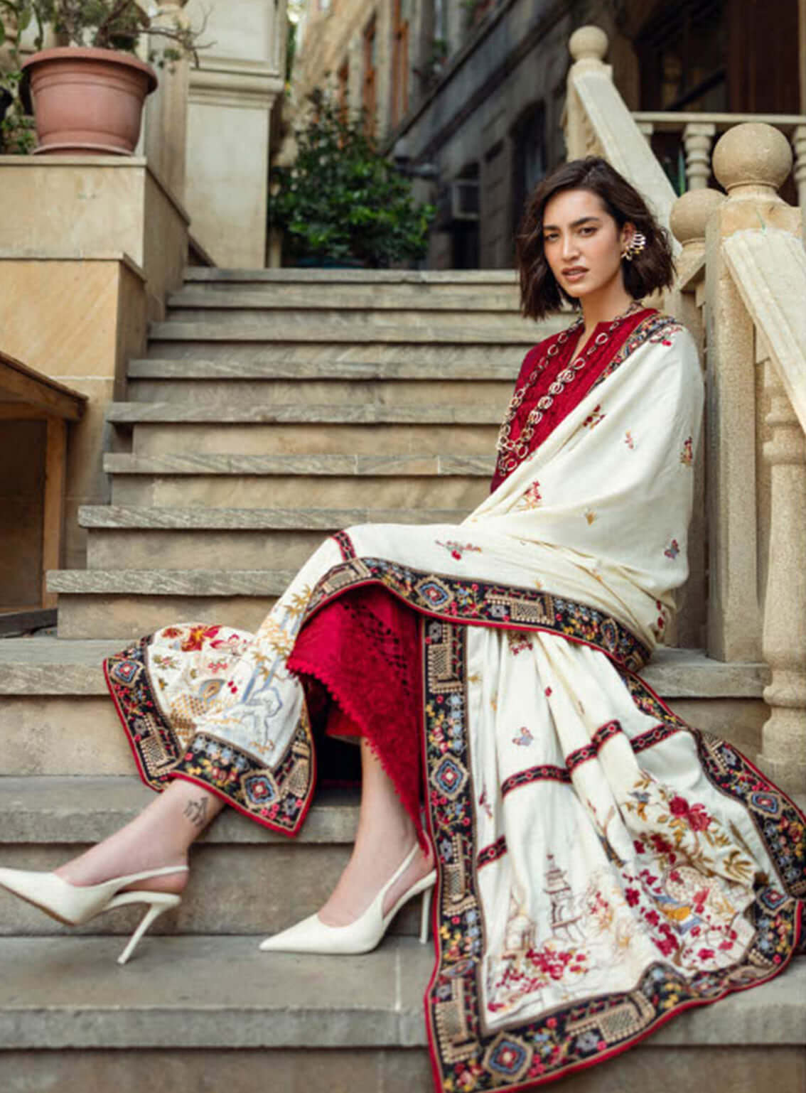 MQ 560 - 3 Pcs Unstitched Heavy Embroidered Dhanak Suit with Premium Quality Dhanak Shawl