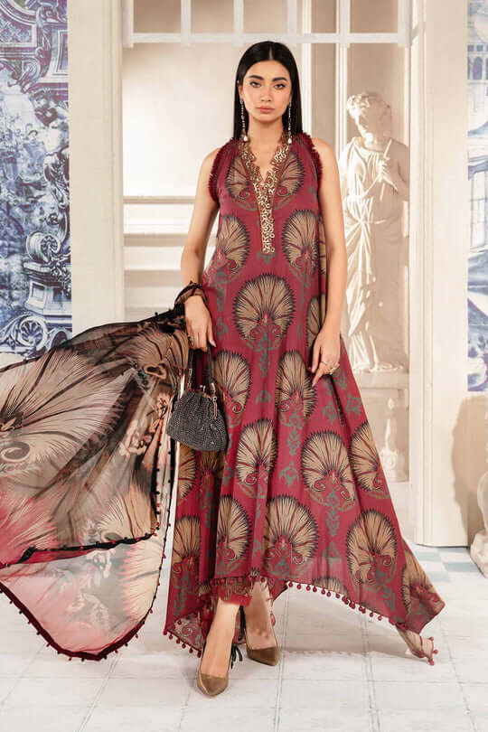 MB 444-3 Piece Unstitched Digital Printed Lawn Suit ( Printed Voil Dupatta )