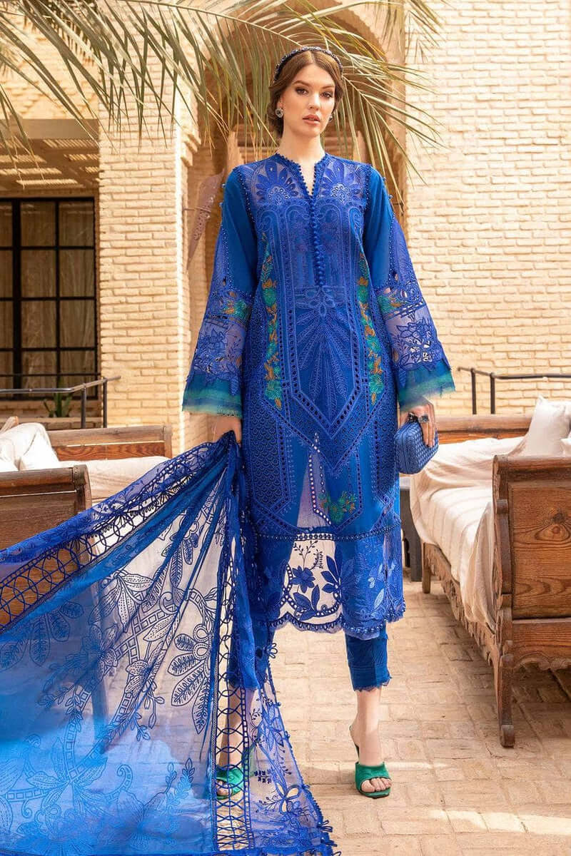 MB 2590-3 Piece Unstitched Heavy Embroidered Chickan Kari Lawn Suit ( Four Sided Embroidered Organza Dupatta )