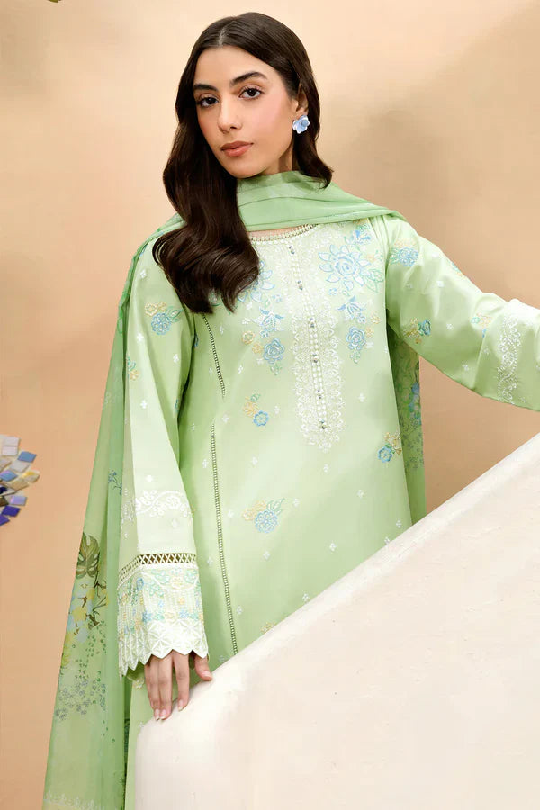 ZS 2630-3 Pc Embroidered Lawn Shirt with Printed Polly Lawn Dupatta