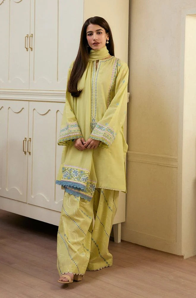 ZS 2635-3 Pc Embroidered Lawn Shirt with Embroidered Cotton Net Dupatta
