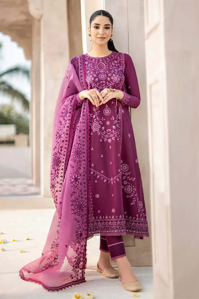 CS 84  Piece Unstitched Heavy Embroidered Lawn Suit ( Full Embroidered Organza Dupatta )