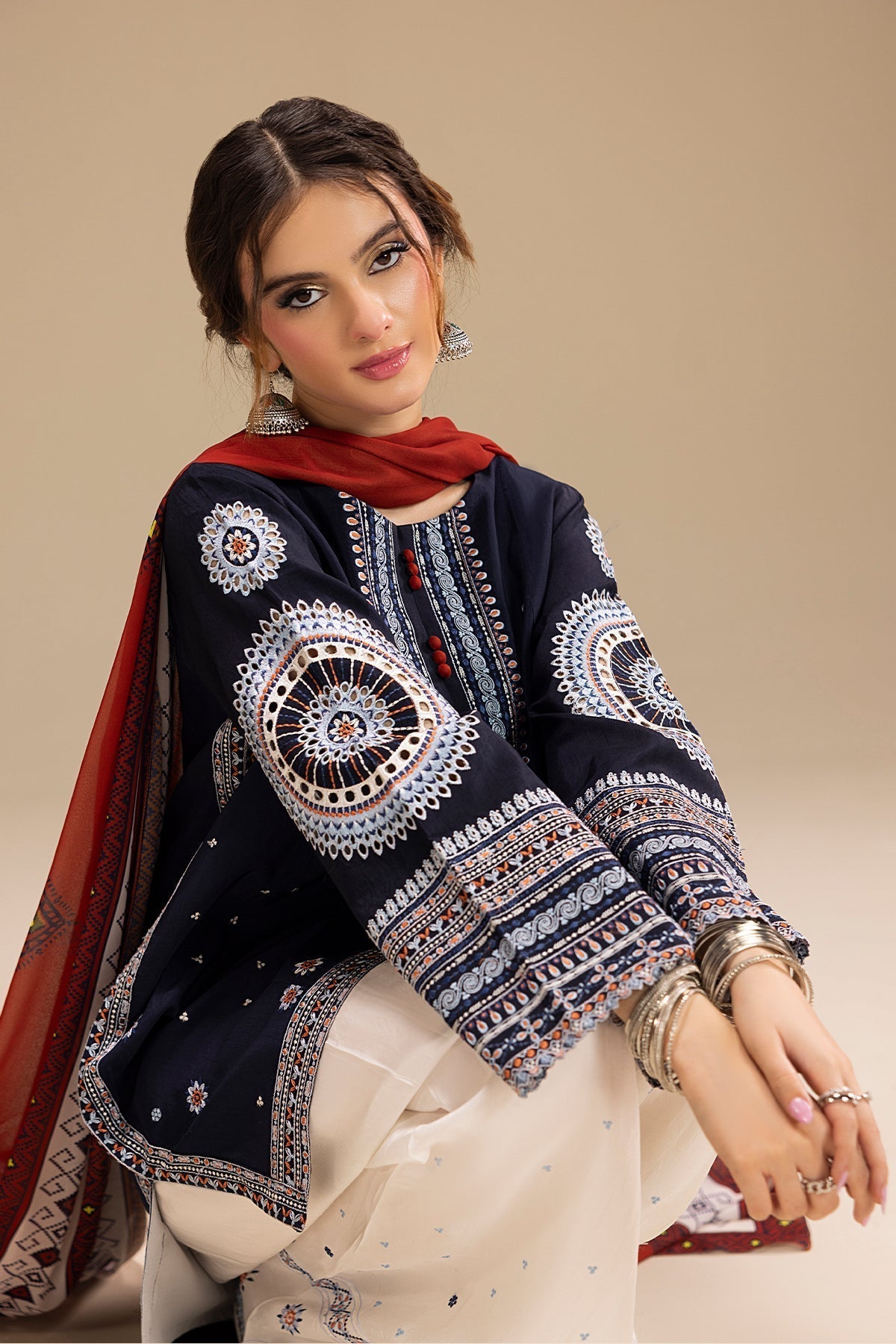 RR 610-3 Piece - 3 Piece Embroidered Dhanak Fabric with Printed Wool Shawl