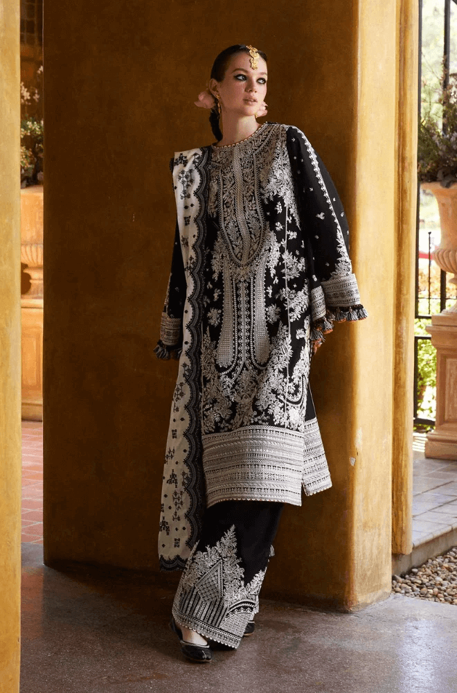 MB 2615-3 Piece Unstitched Heavy Embroidered Lawn Suit ( Four-Sided Embroidered Chiffon Dupatta )