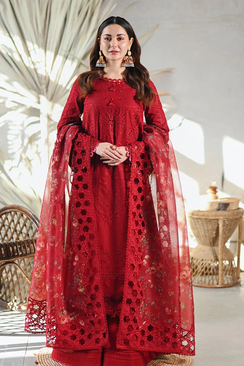 MB 2505-3 Piece Embroidered Lawn Shirt with Embroidered Organza Dupatta
