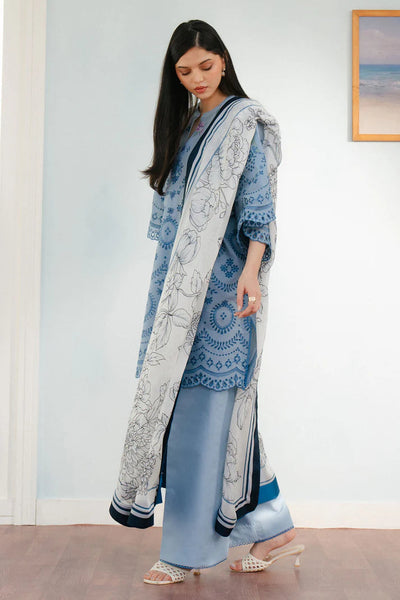 CO 2610-3 Pc Embroidered Lawn Shirt with Printed Polly Lawn Dupatta