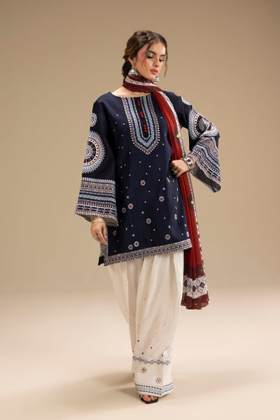 RR 610-3 Piece - 3 Piece Embroidered Dhanak Fabric with Printed Wool Shawl
