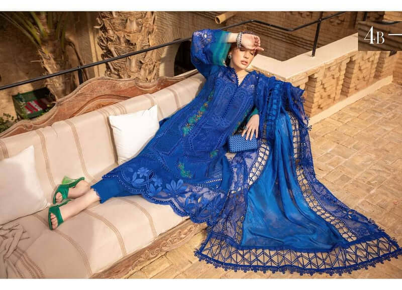 MB 2590-3 Piece Unstitched Heavy Embroidered Chickan Kari Lawn Suit ( Four Sided Embroidered Organza Dupatta )