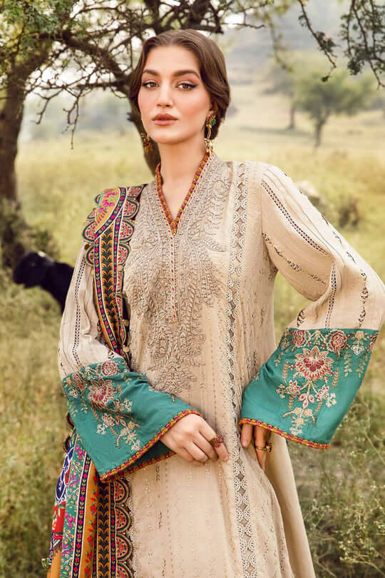 MB 2580-3 Piece Unstitched Heavy Embroidered Lawn Suit ( Fine Printed Lawn Dupatta )
