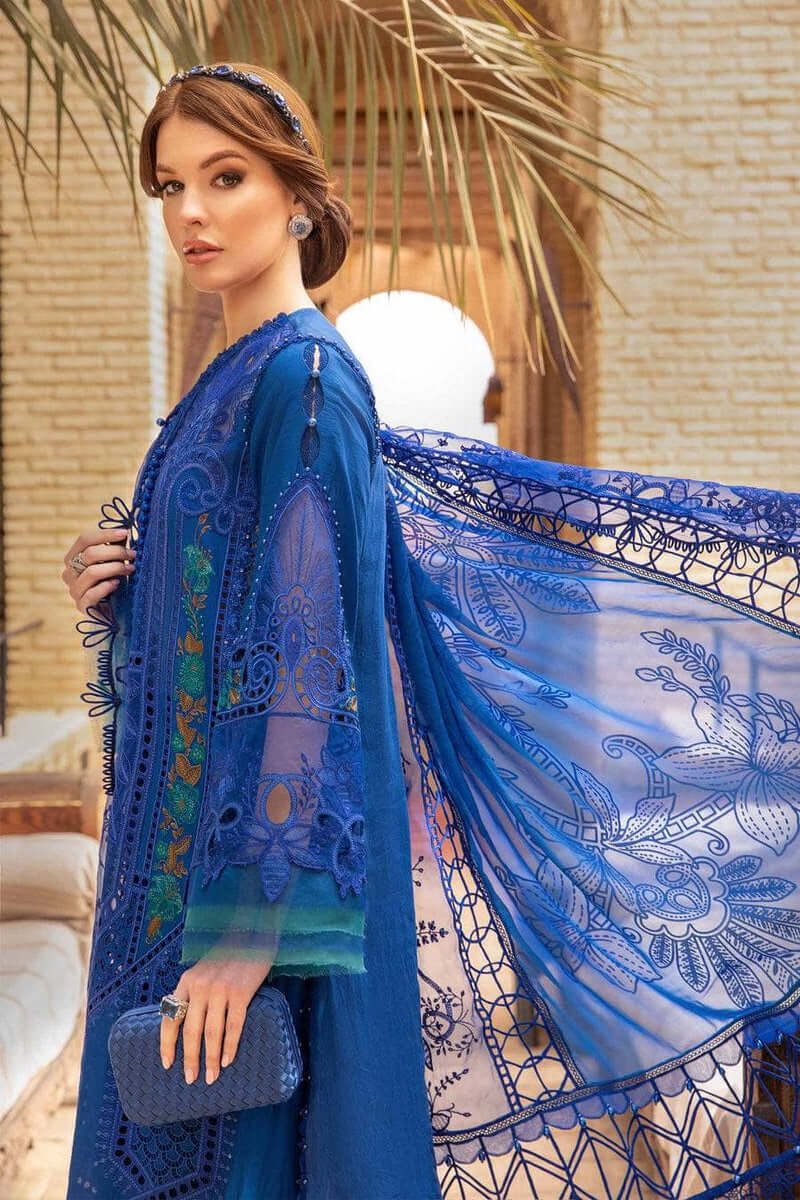 MB 2590-3 Piece Unstitched Heavy Embroidered Chickan Kari Lawn Suit ( Four Sided Embroidered Organza Dupatta )