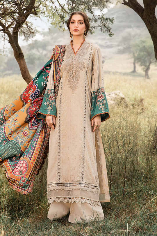 MB 2580-3 Piece Unstitched Heavy Embroidered Lawn Suit ( Fine Printed Lawn Dupatta )