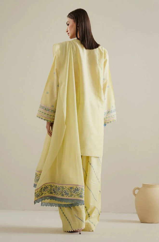 ZS 2635-3 Pc Embroidered Lawn Shirt with Embroidered Cotton Net Dupatta