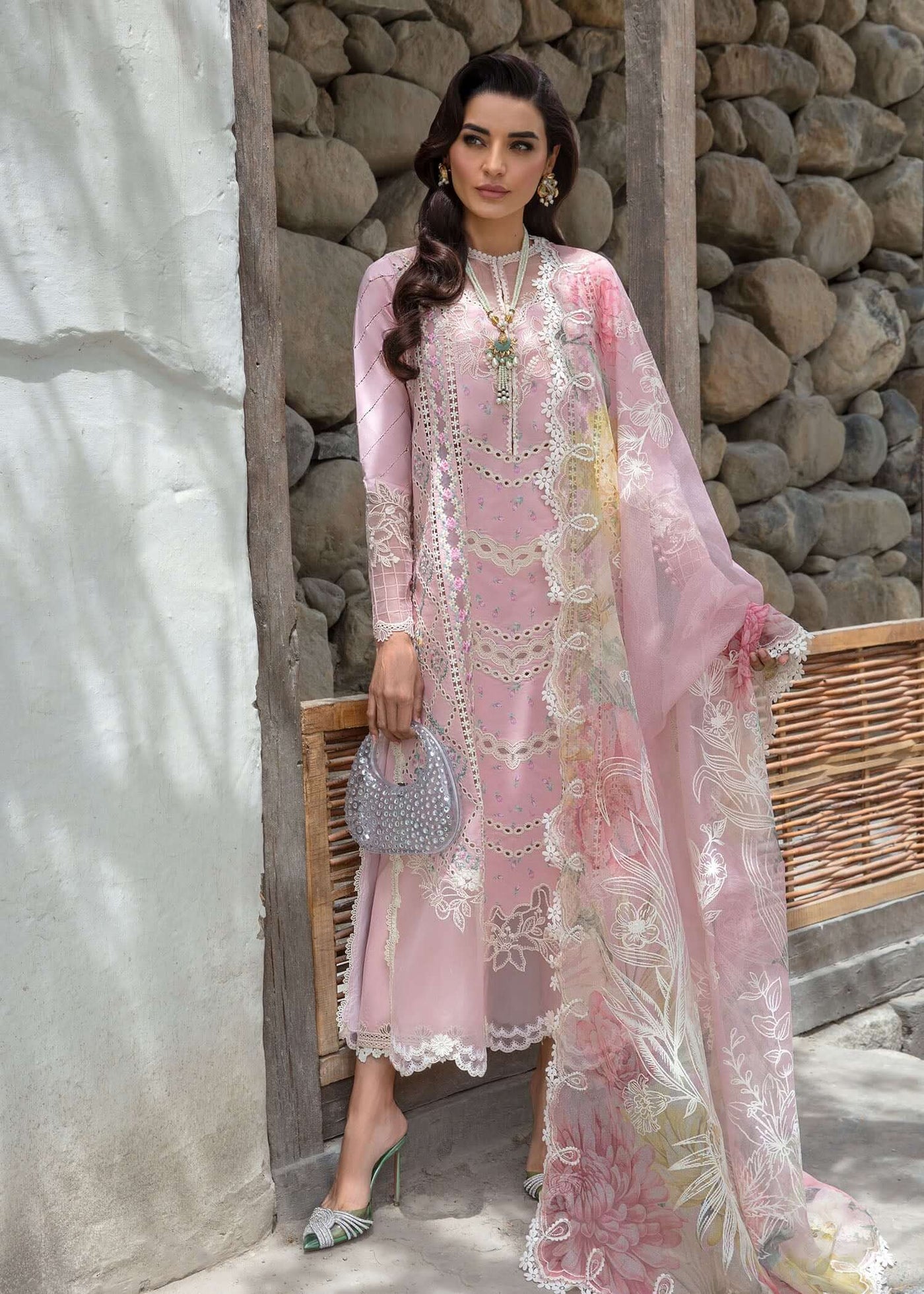 CM 2600-3 Pc Embroidered Lawn Shirt with Embroidered Polly Lawn Dupatta