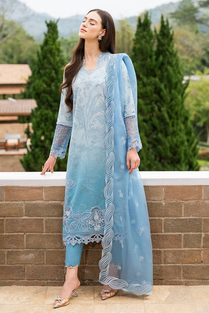MB 510-3 Piece Unstitched Heavy Embroidered Lawn Suit ( Embroidered Organza Dupatta )