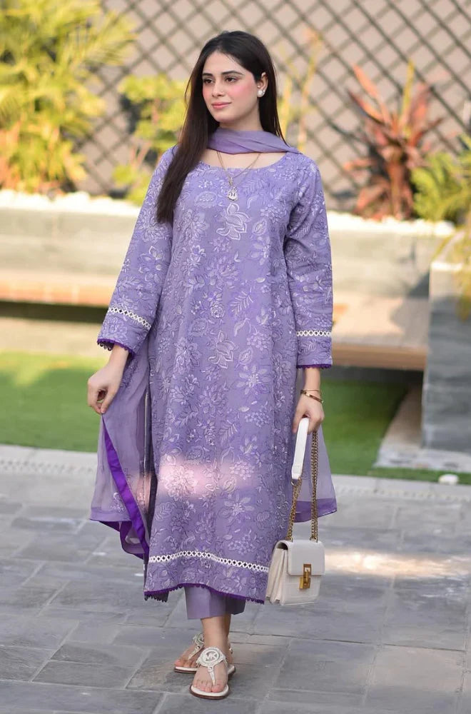 BR 2575-3 Pcs Embroidered Lawn Shirt with Embroidered Chifoon Dupatta BR 2575