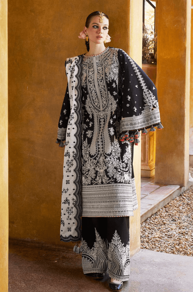 MB 2615-3 Piece Unstitched Heavy Embroidered Lawn Suit ( Four-Sided Embroidered Chiffon Dupatta )