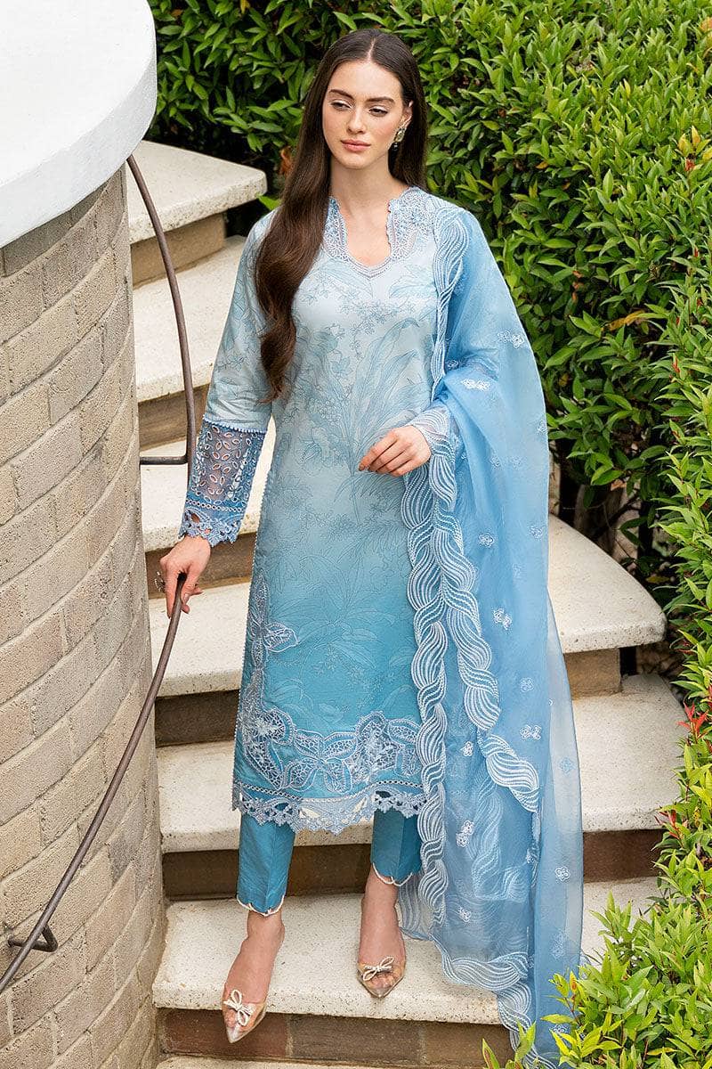 MB 510-3 Piece Unstitched Heavy Embroidered Lawn Suit ( Embroidered Organza Dupatta )