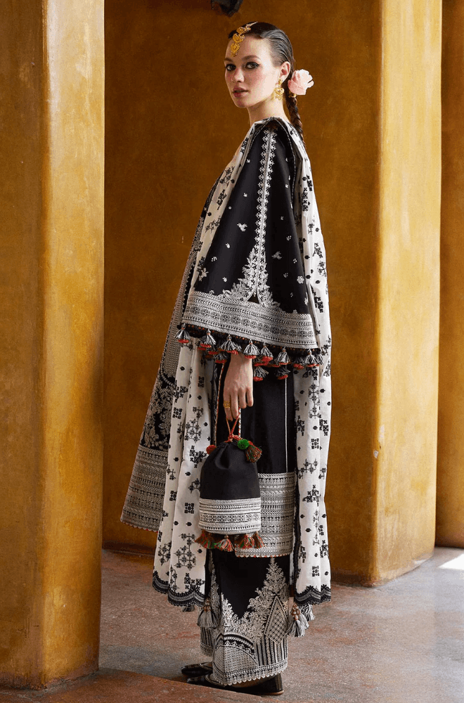 MB 2615-3 Piece Unstitched Heavy Embroidered Lawn Suit ( Four-Sided Embroidered Chiffon Dupatta )